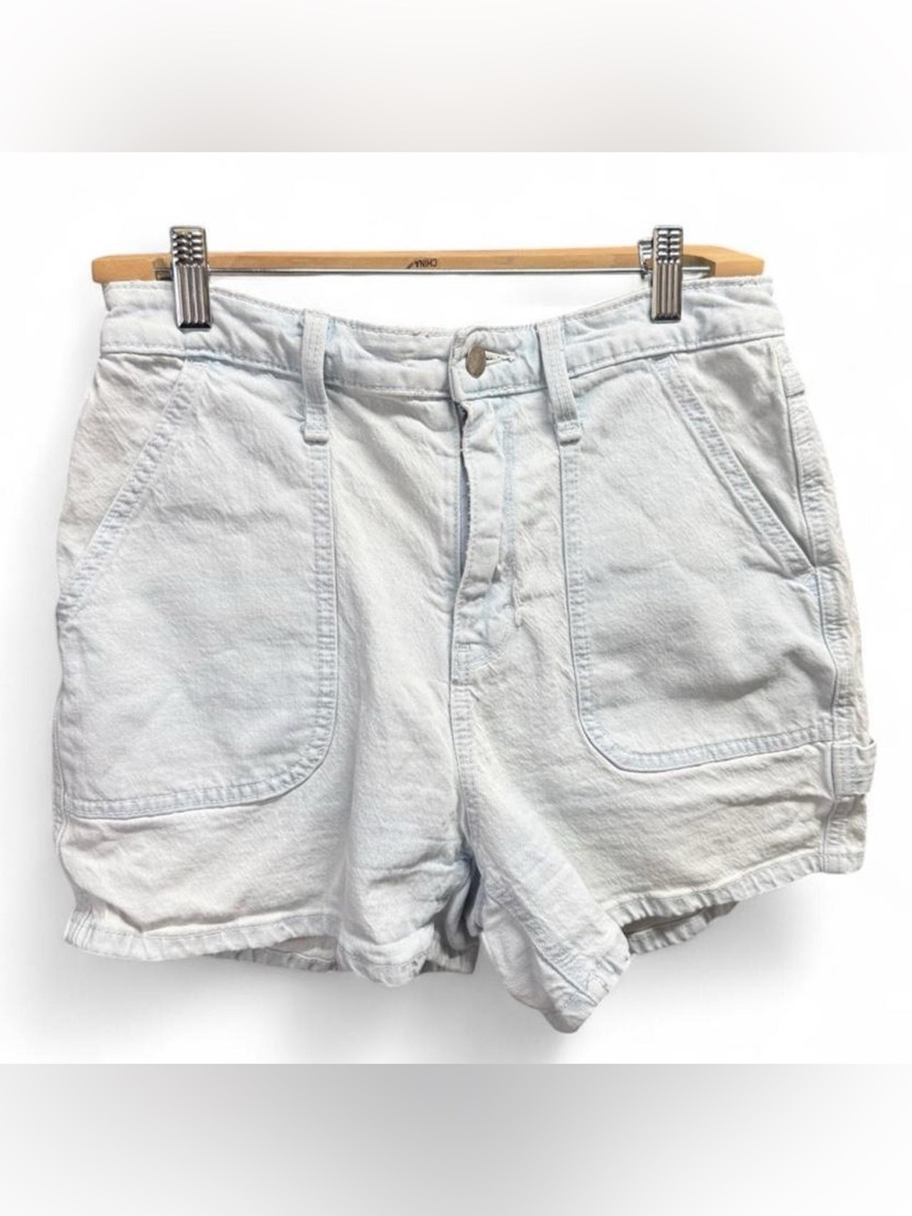Women’s Light Wash White Denim Utility Shorts